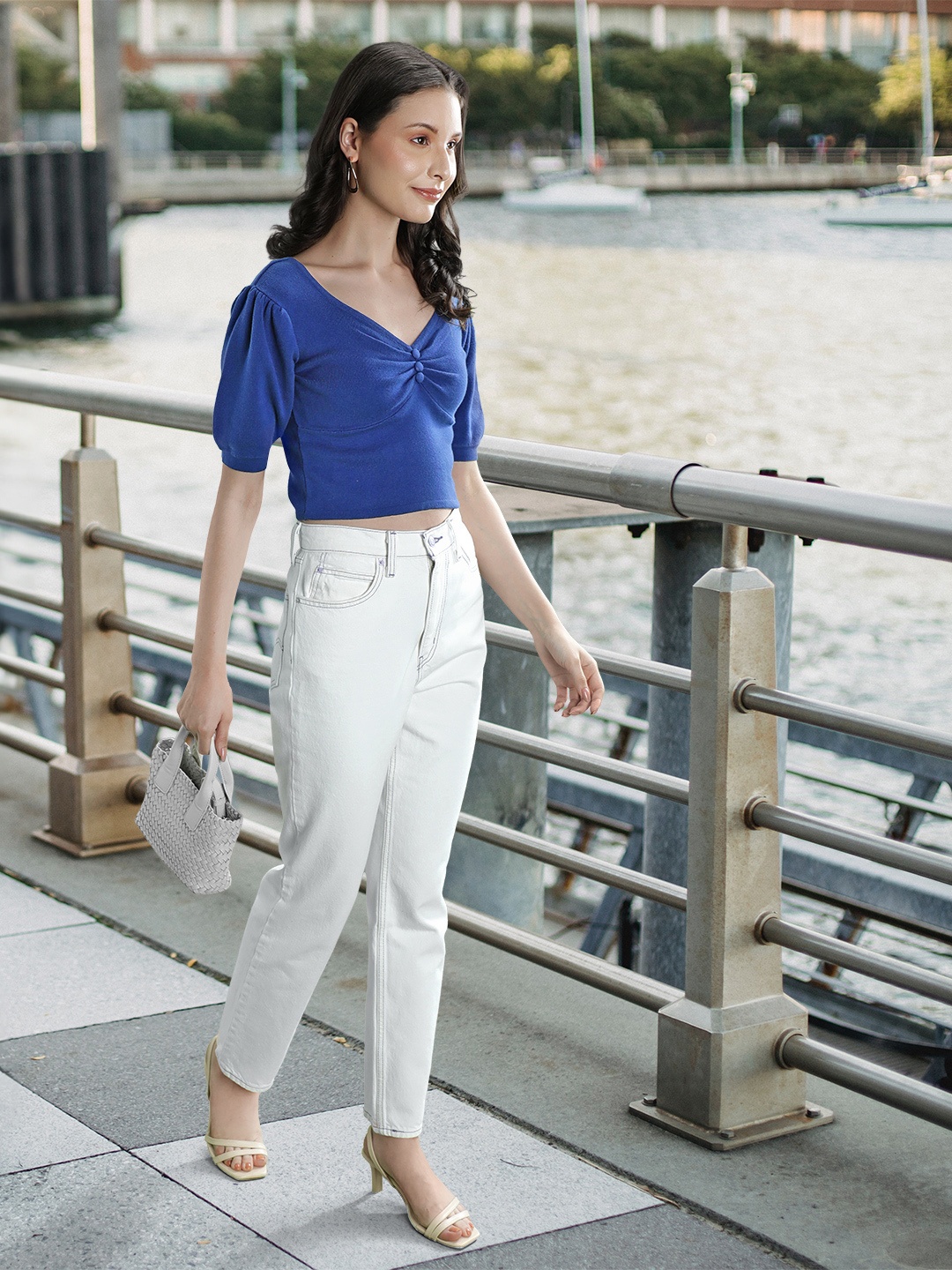 

ONLY Women Blue Solid Crop Top