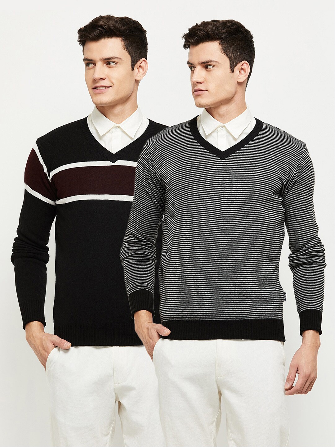 

max Men Striped Reversible Sweater, Grey