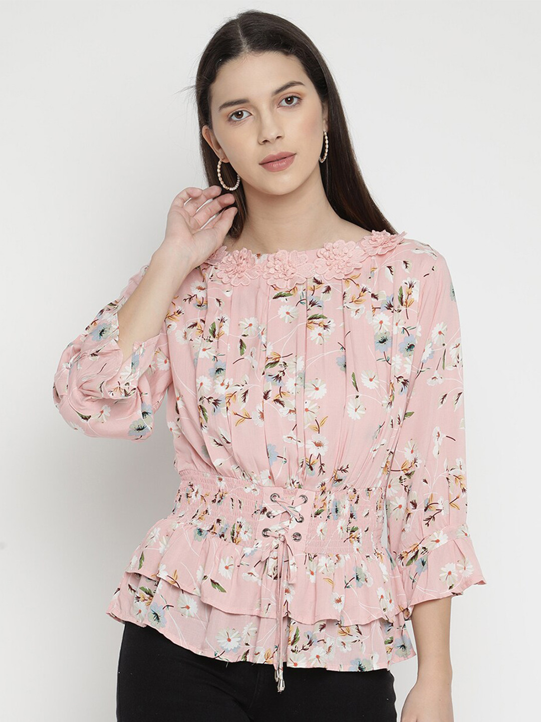 

V2 Value & Variety Women Beige & White Floral Printed Top