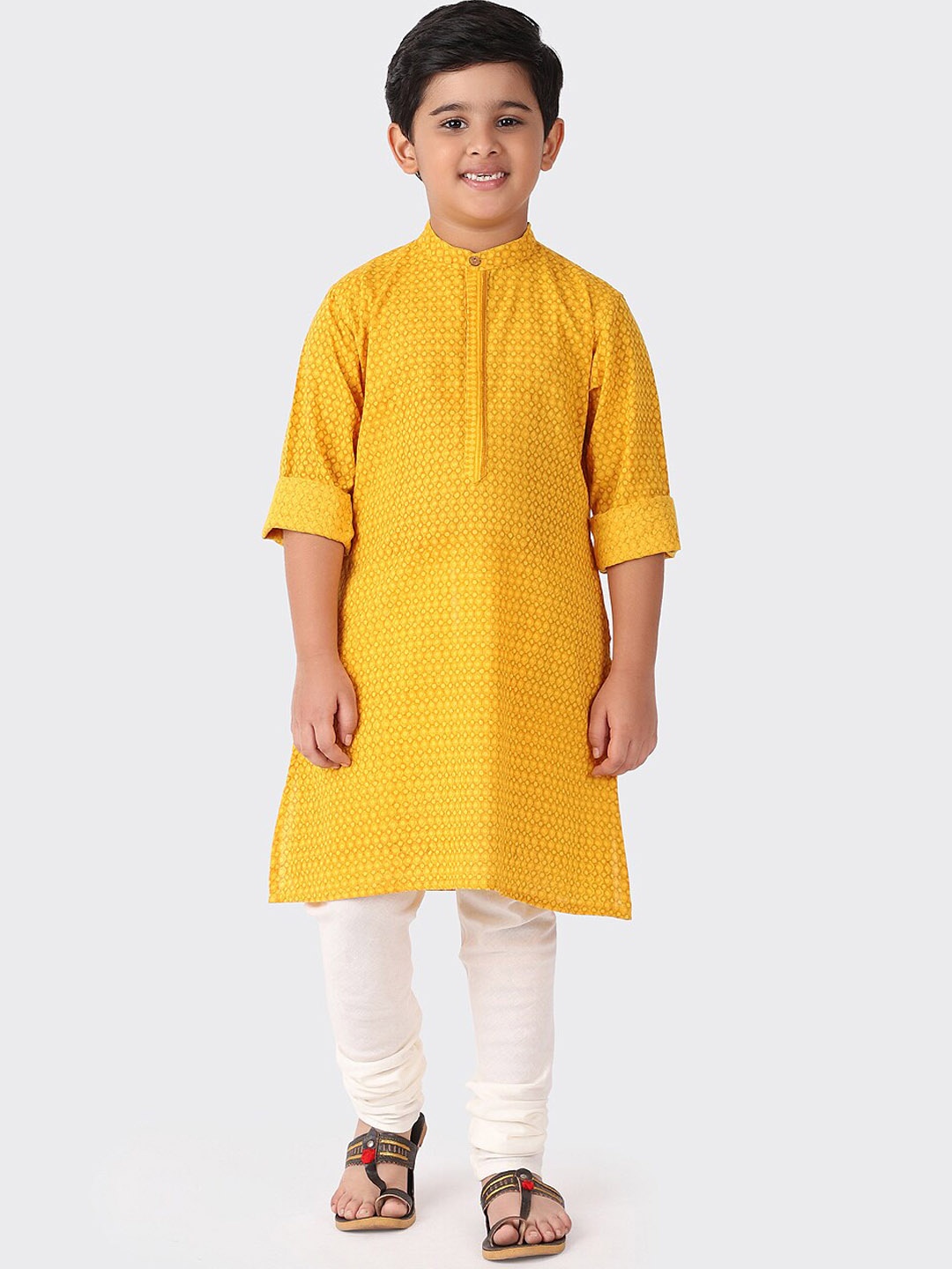 

Fabindia Boys Yellow Geometric Printed Cotton Kurta