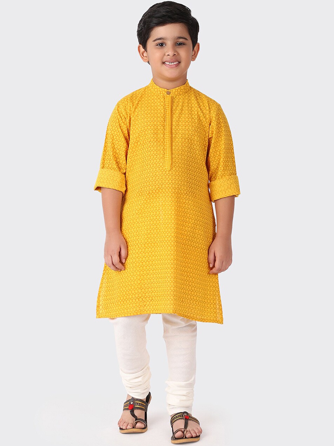 

Fabindia Boys Yellow Solid Pure Cotton Kurta