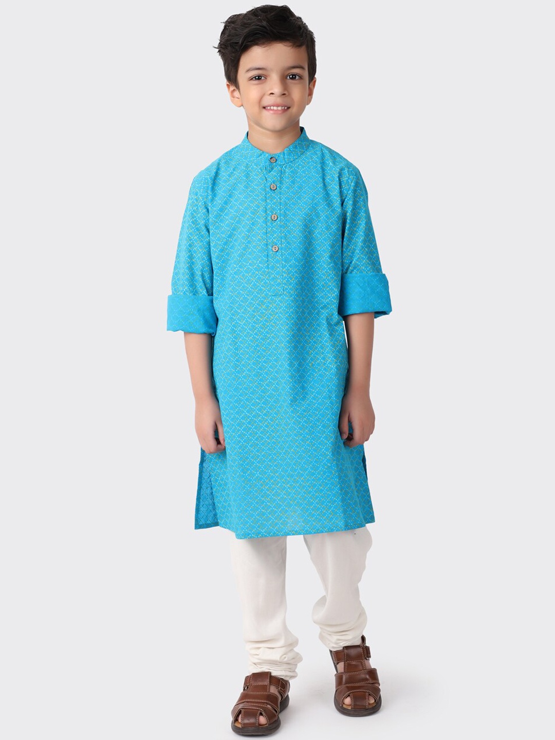 

Fabindia Boys Blue Geometric Printed Cotton Kurta