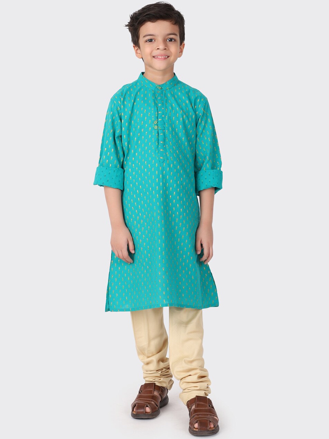 

Fabindia Boys Teal Printed Cotton Kurta