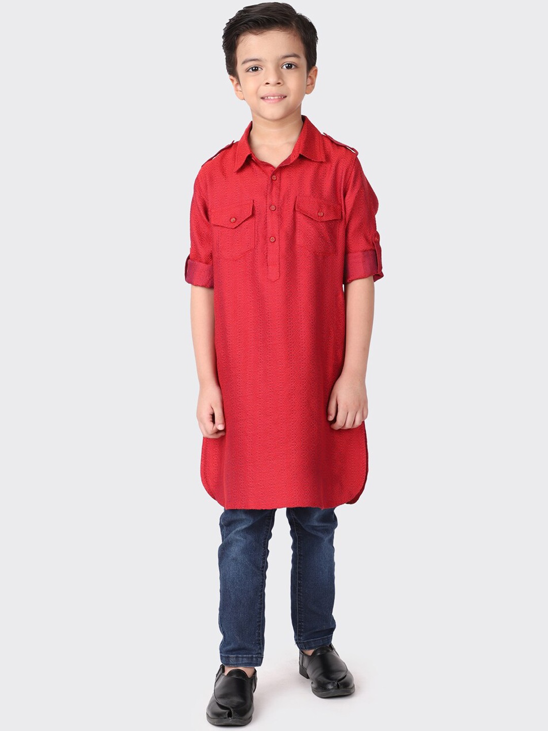 

Fabindia Boys Red Striped Pathani Kurta