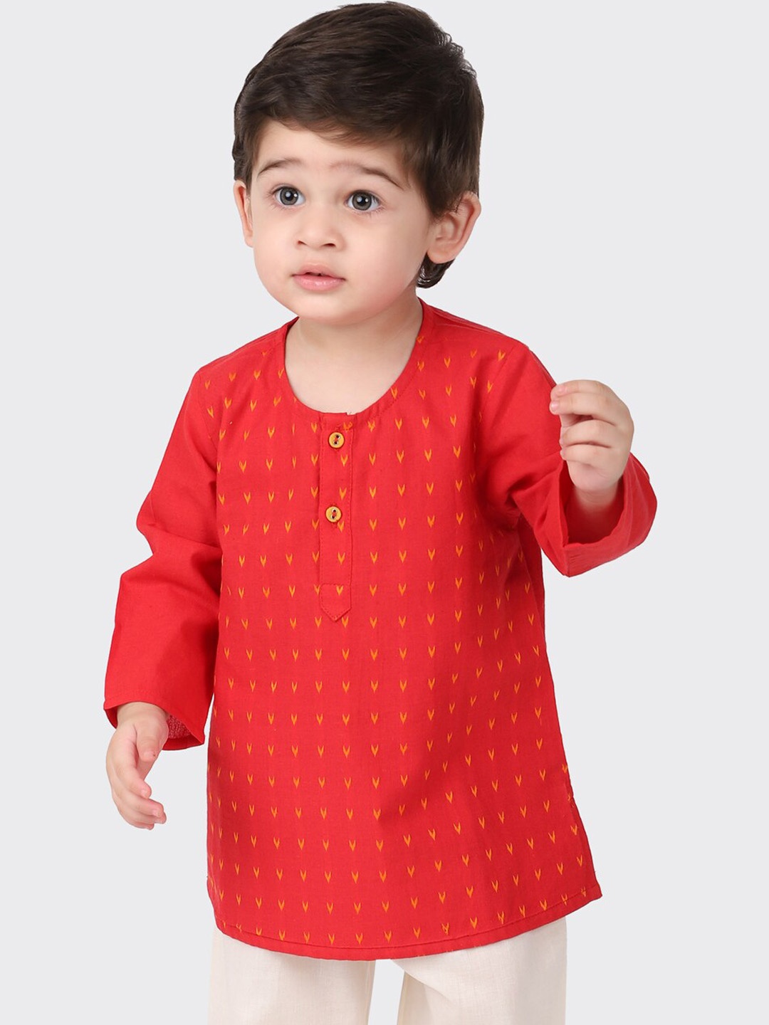 

Fabindia Boys Red & Yellow Ethnic Motifs Kurta