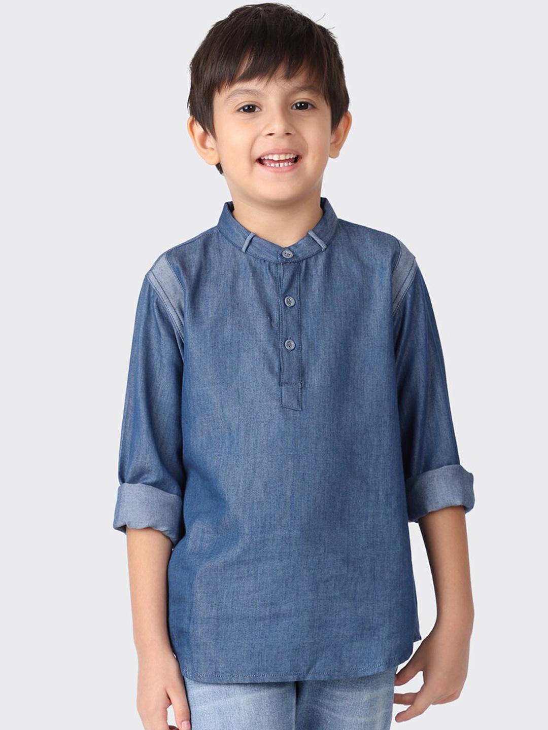 

Fabindia Boys Blue Solid Cotton Kurta