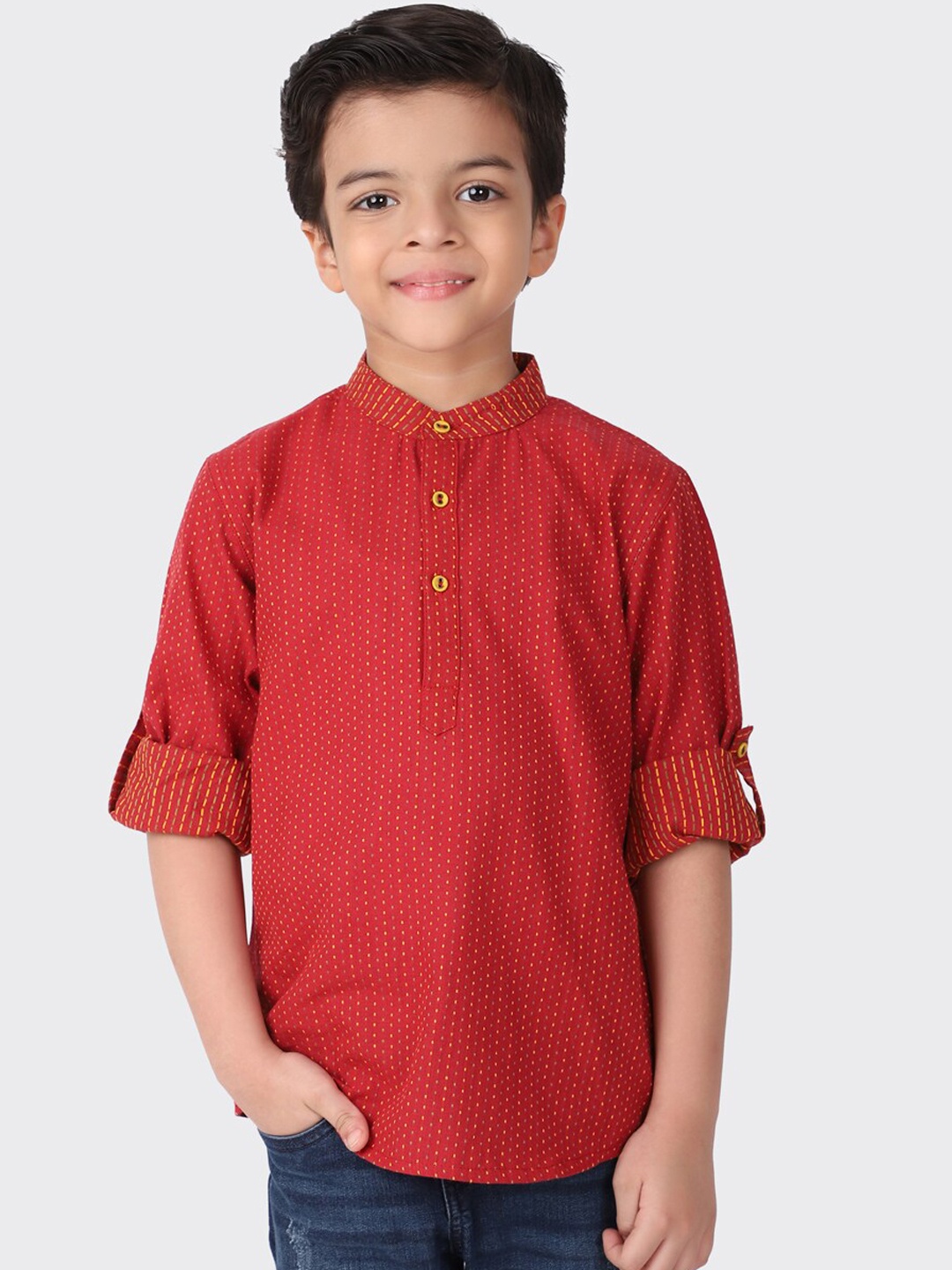 

Fabindia Boys Red Striped Pure Cotton Kurta