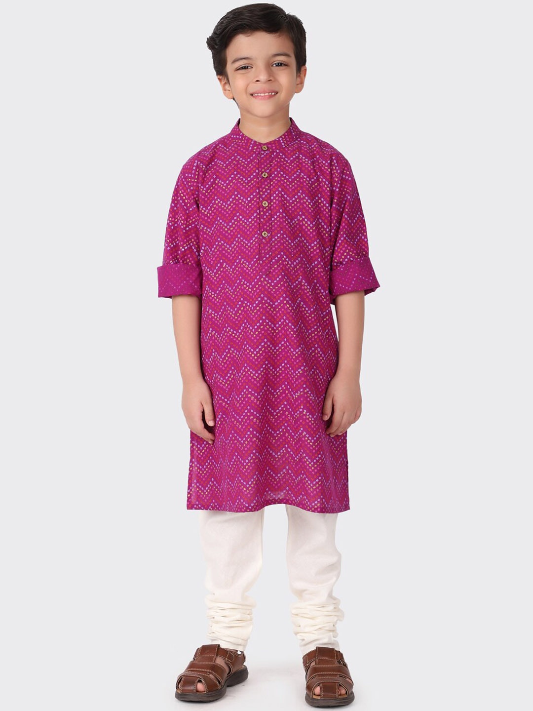 

Fabindia Boys Purple Geometric Printed pure Cotton Kurta