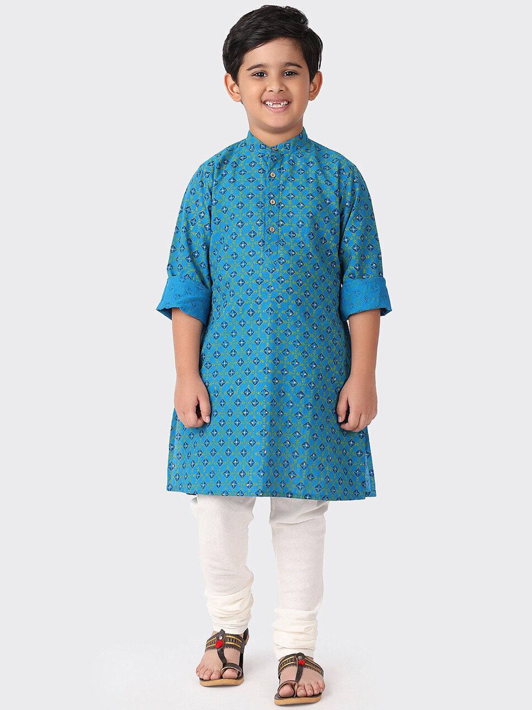 

Fabindia Boys Blue Geometric Printed Kurta