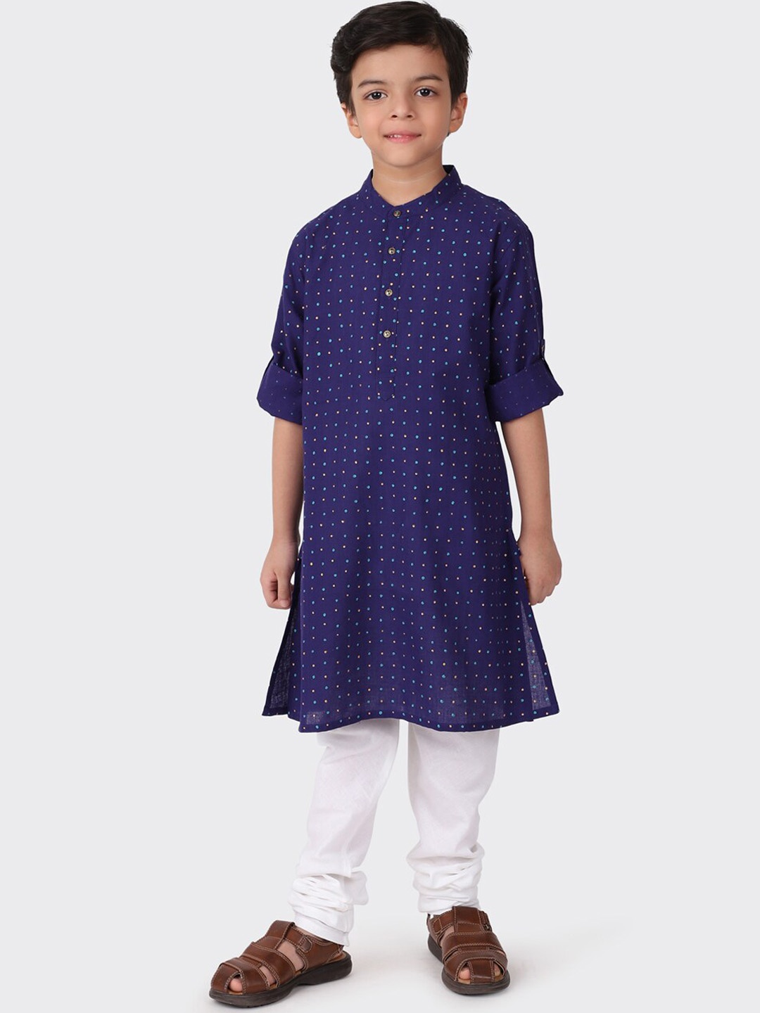 

Fabindia Boys Navy Blue Printed Cotton Kurta