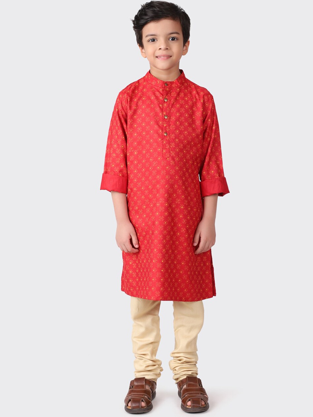 

Fabindia Boys Red & Beige Geometric Printed Kurta