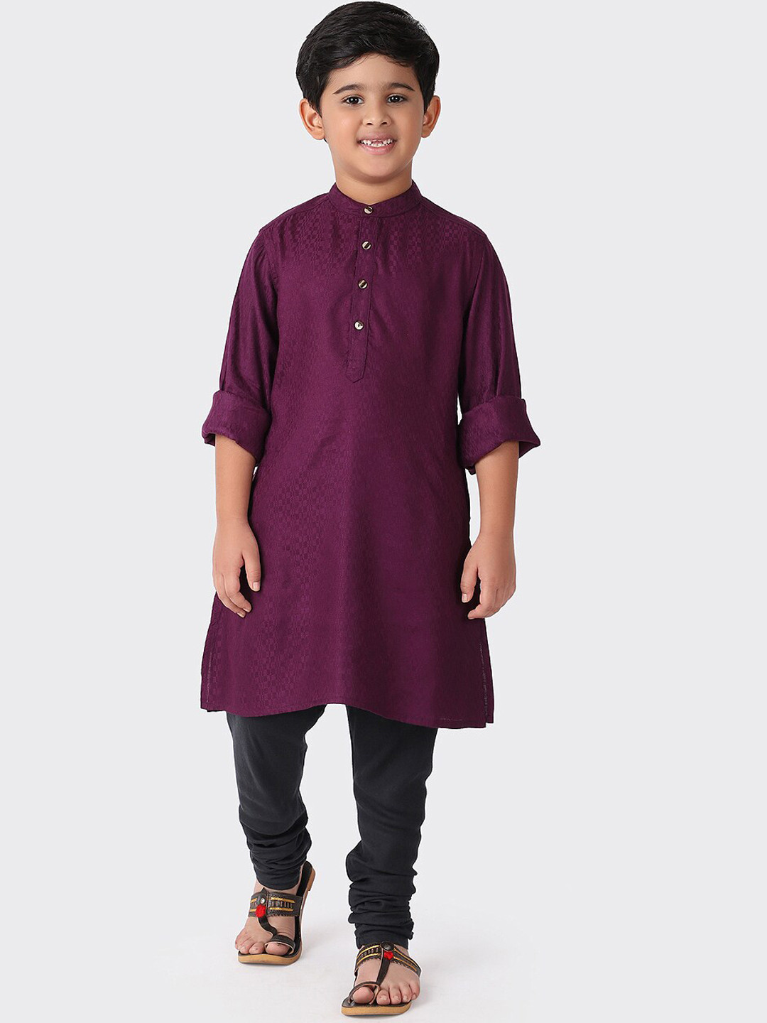 

Fabindia Boys Purple Woven Design Kurta