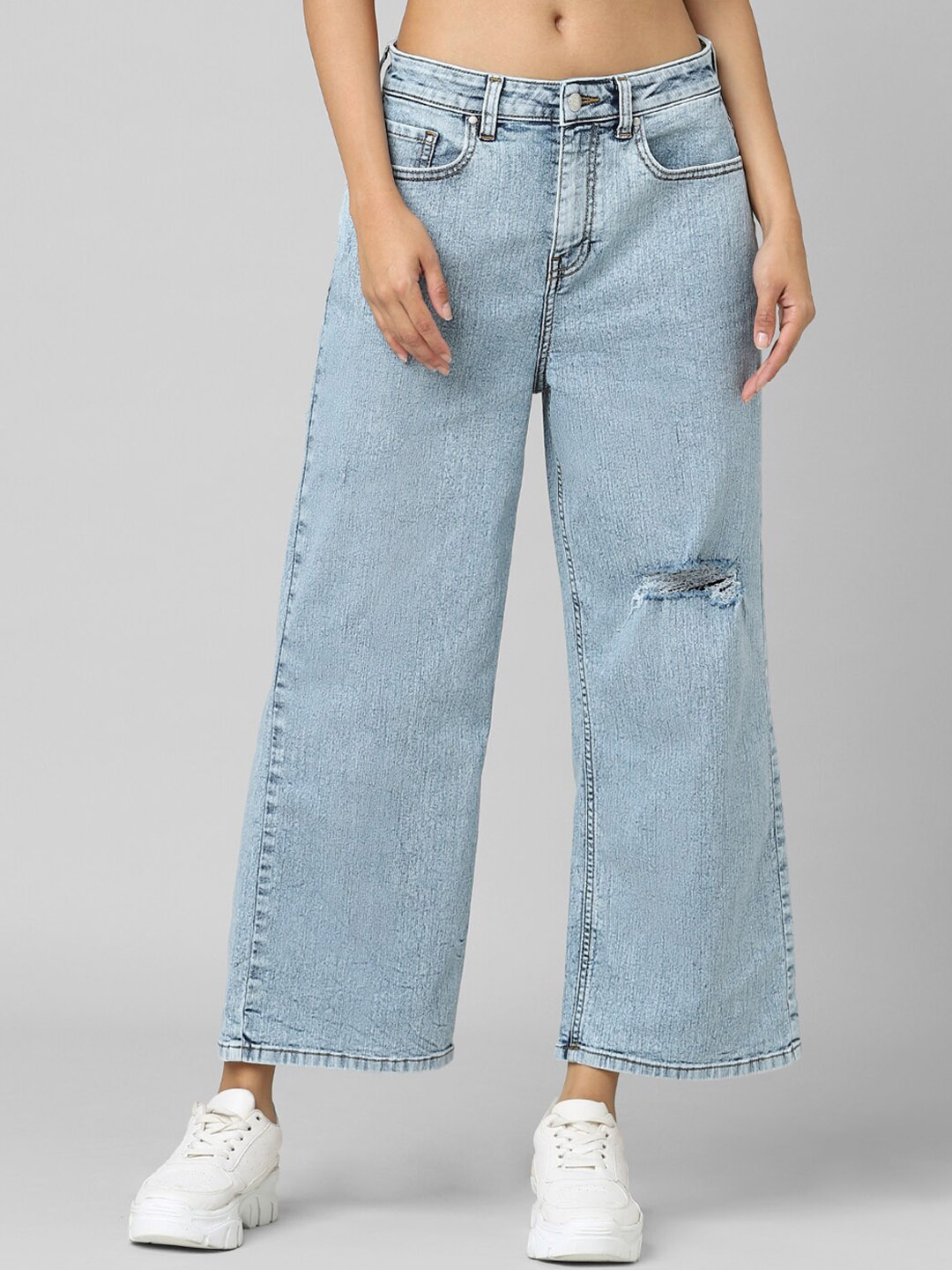 

ONLY Women Mildly Distressed Wide Leg Jeans, Blue