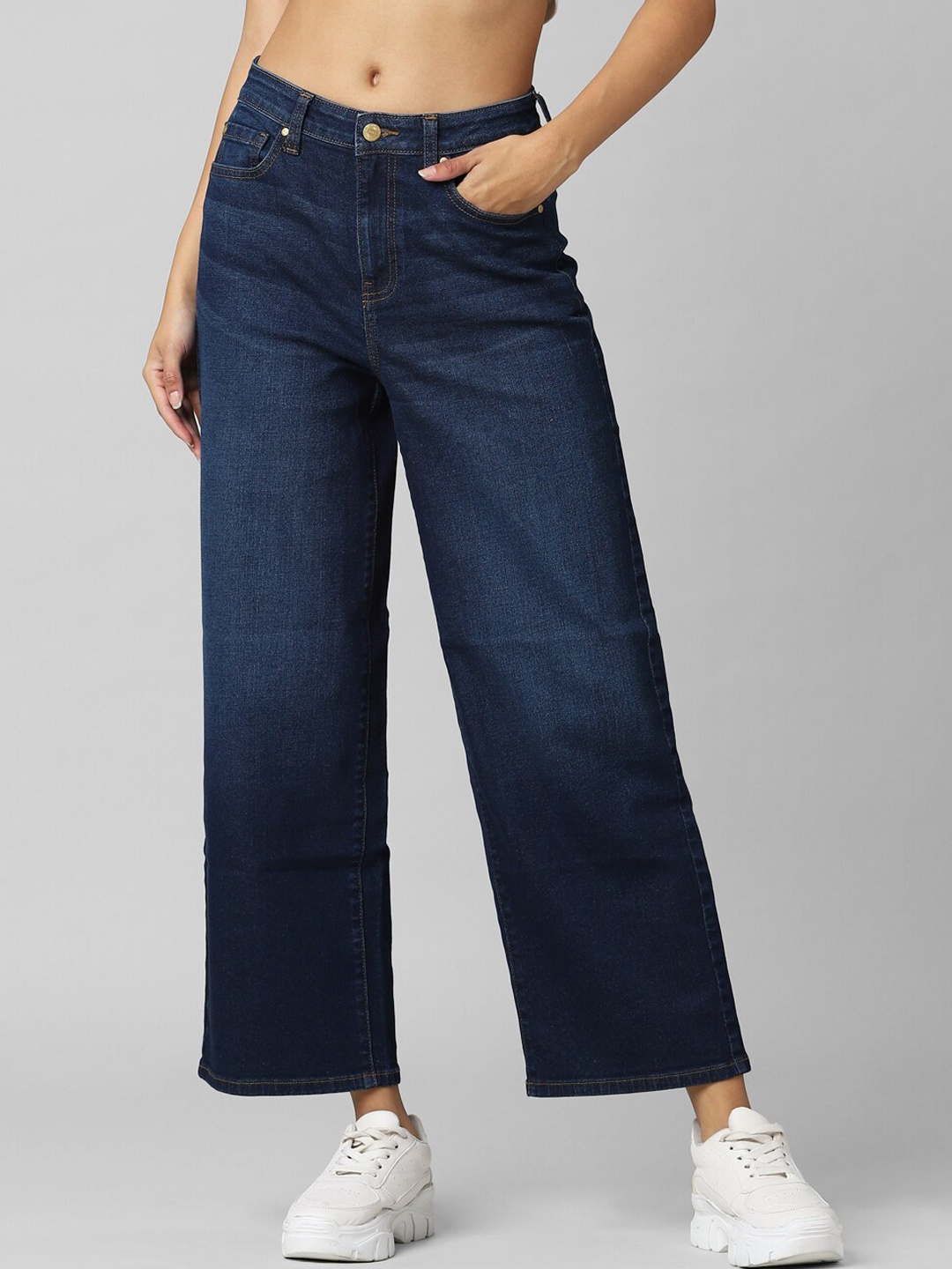 

ONLY Blue Flared High-Rise Light Fade Cotton Jeans