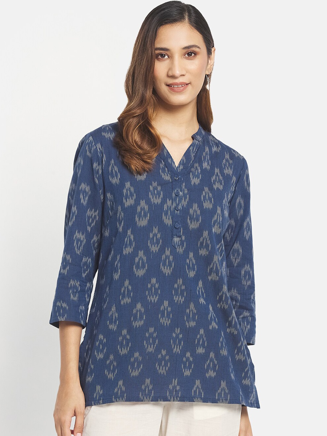 

Fabindia Blue Ethnic Motifs Printed Pure Cotton Kurti