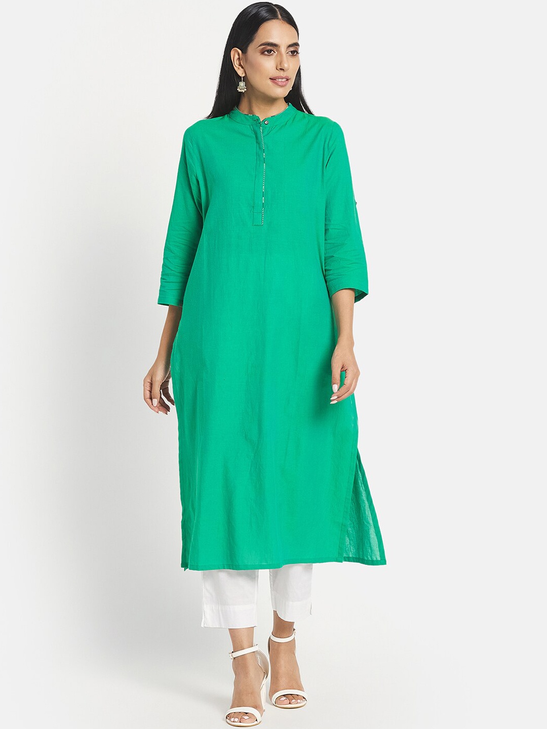 

Fabindia Women Green Cotton Kurta