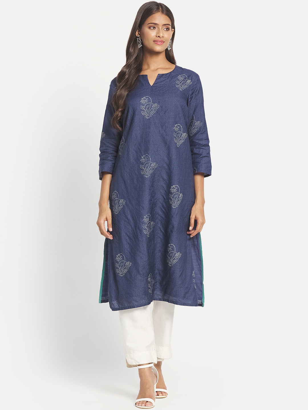 

Fabindia Women Navy Blue Printed Kurta