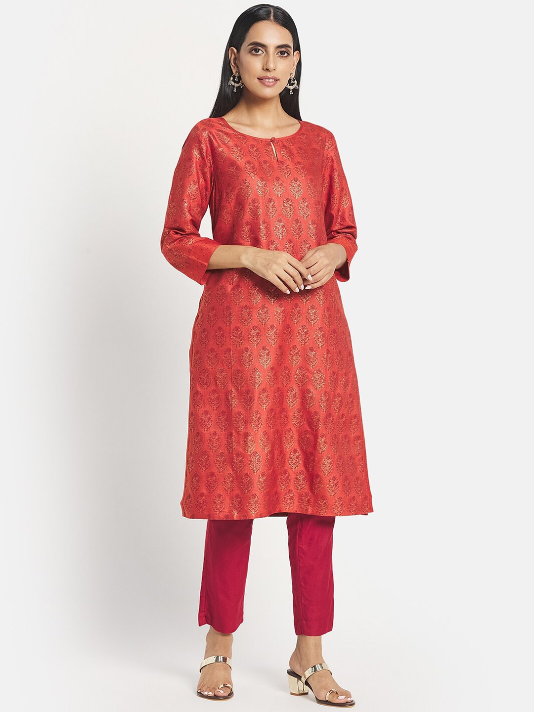

Fabindia Women Rust Ethnic Motifs Printed Kurta