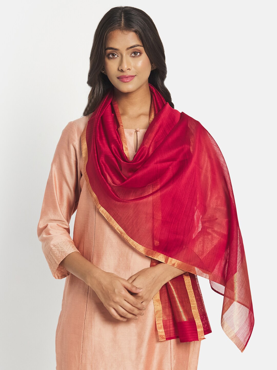

Fabindia Women Magenta & Gold-Toned Woven Design Stole