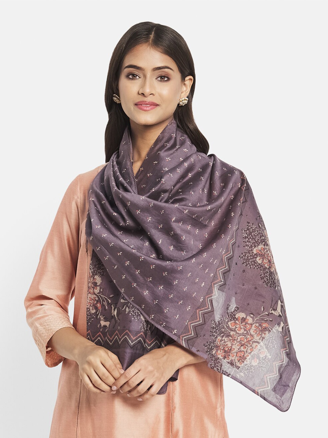 

Fabindia Women Grey & White Printed Stole