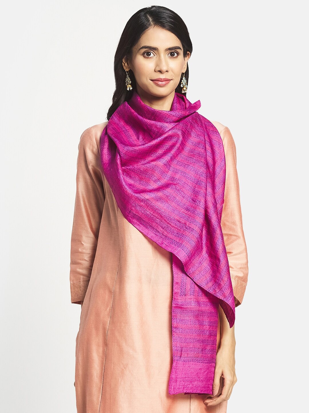 

Fabindia Women Pink & Blue Striped Silk Stole