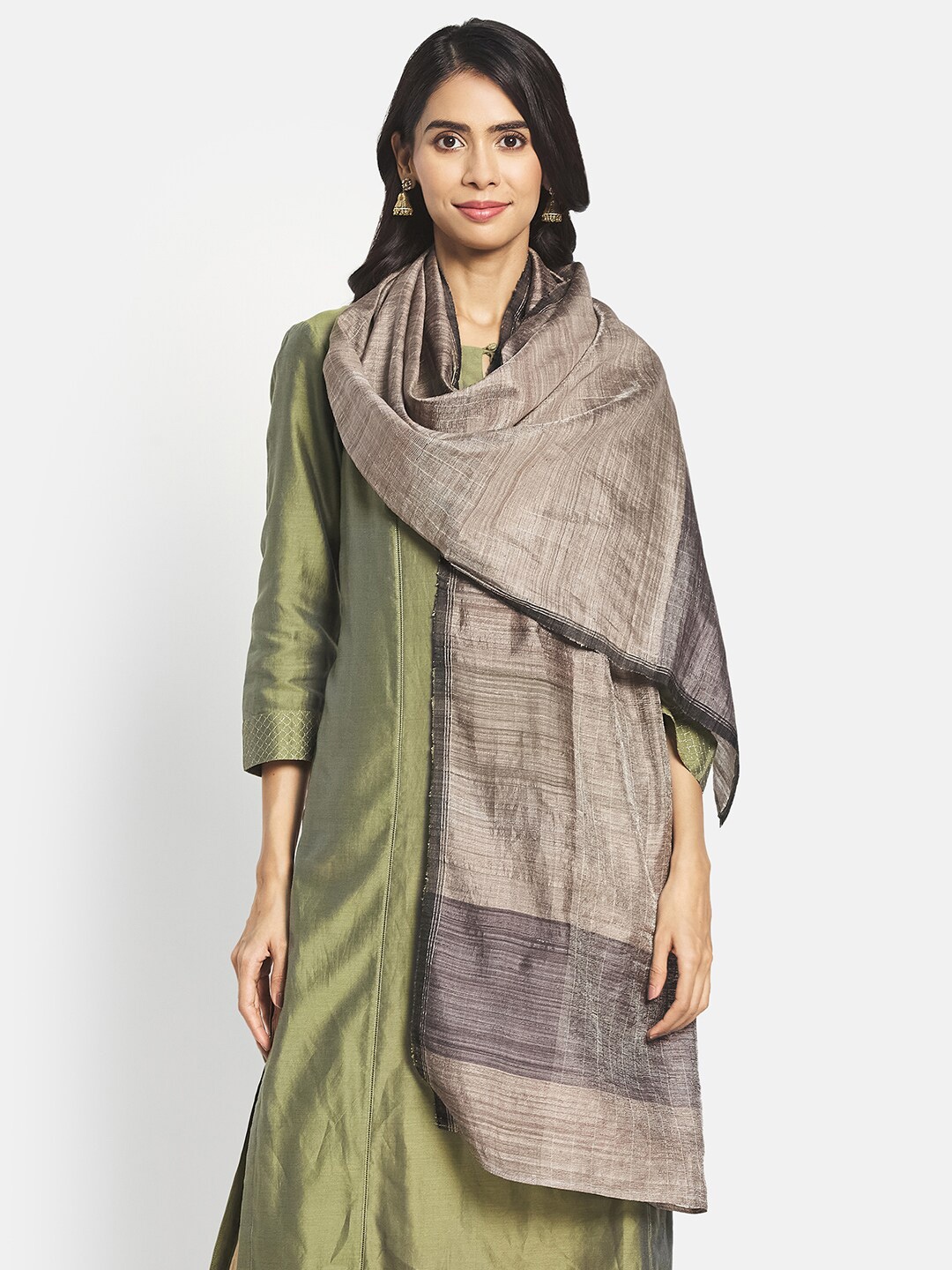 

Fabindia Women Grey & Beige Woven Design Stole