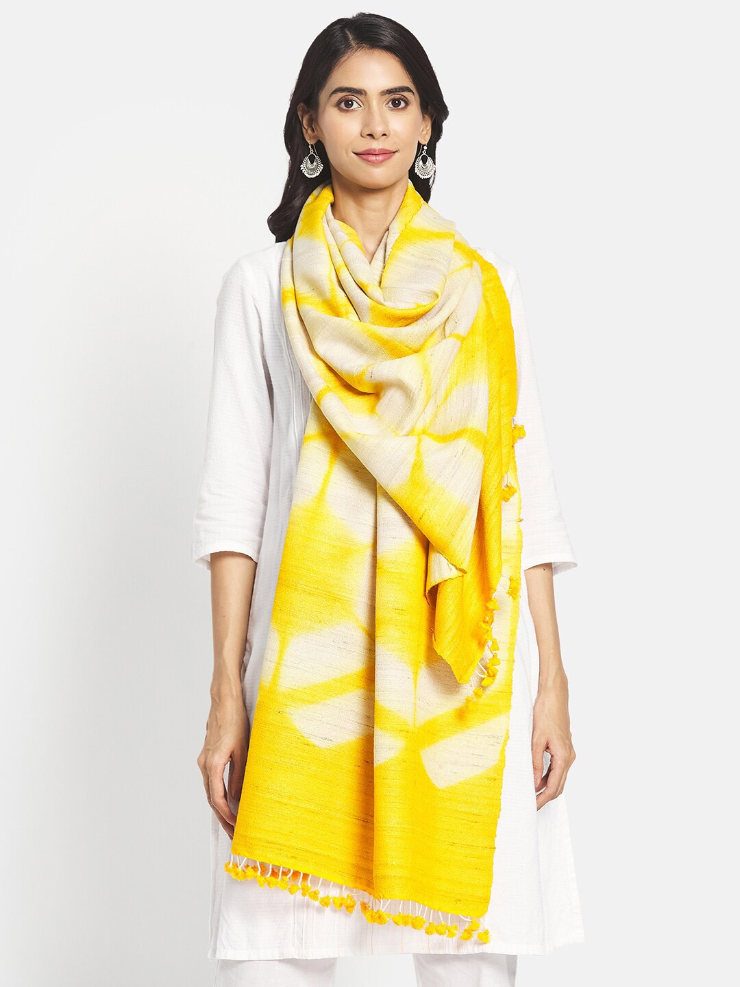 

Fabindia Women Yellow & White Tie And Dye Wool Stole