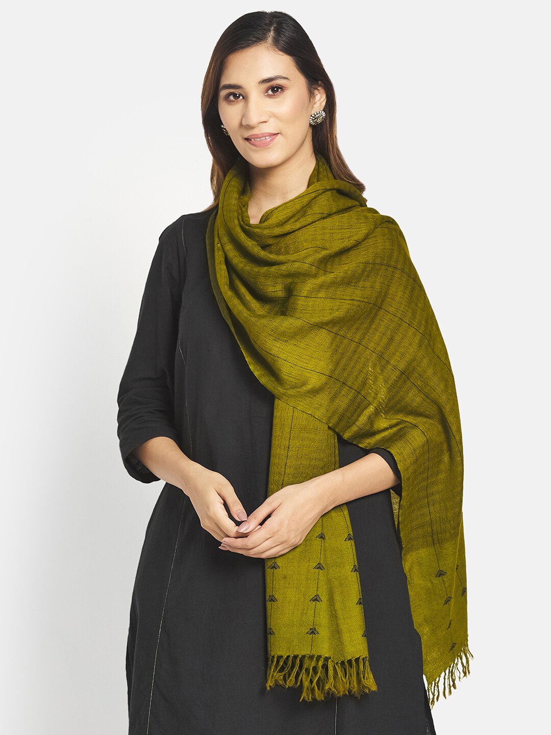 

Fabindia Women Green & Black Striped Stole