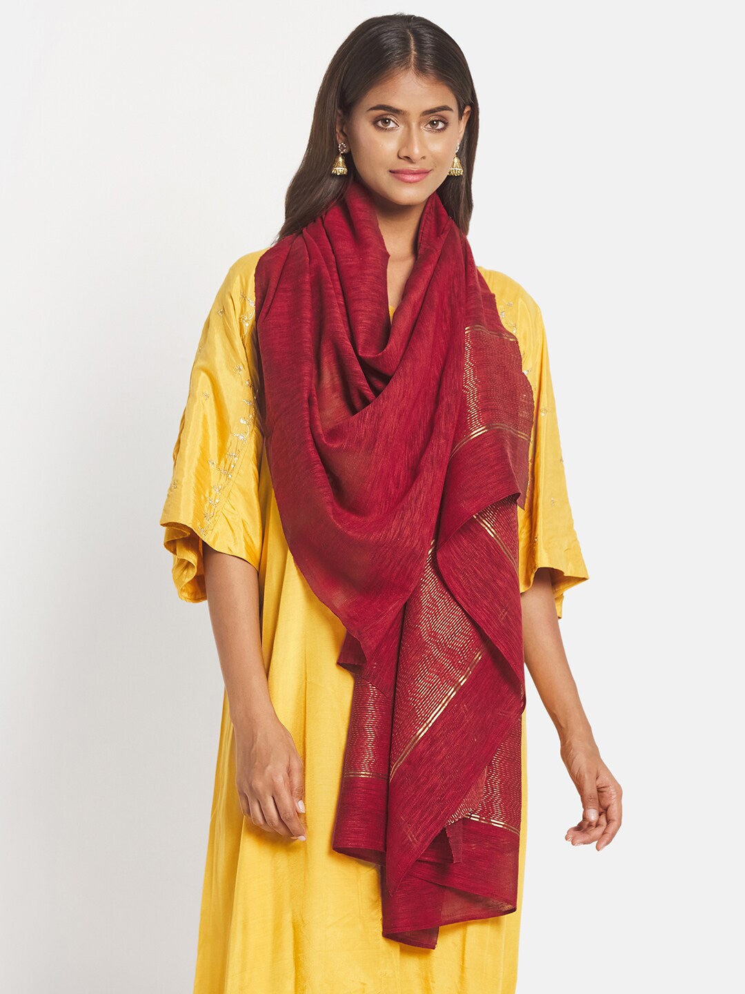 

Fabindia Women Maroon & Gold-Toned Woven Design Stole