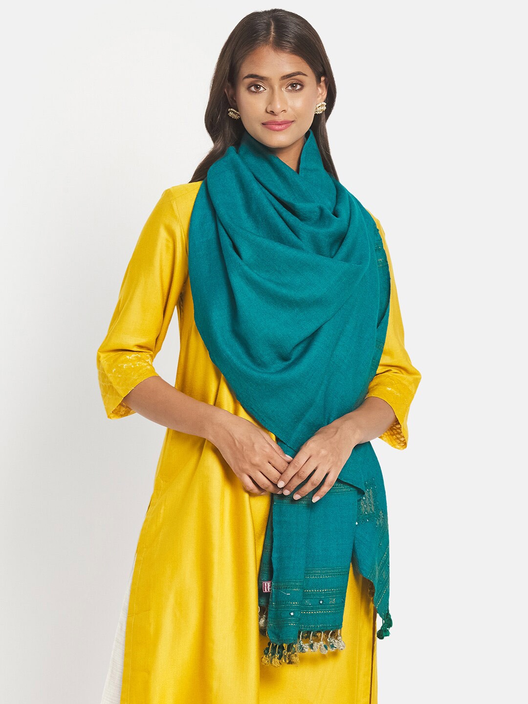 

Fabindia Women Teal Woven Design Stole