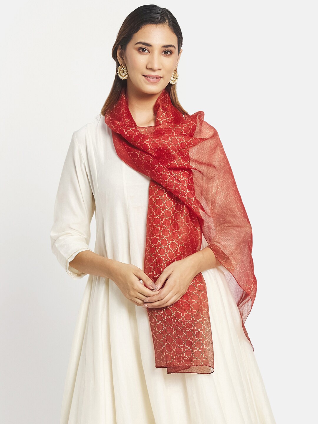 

Fabindia Women Red & Gold-Toned Printed Stole