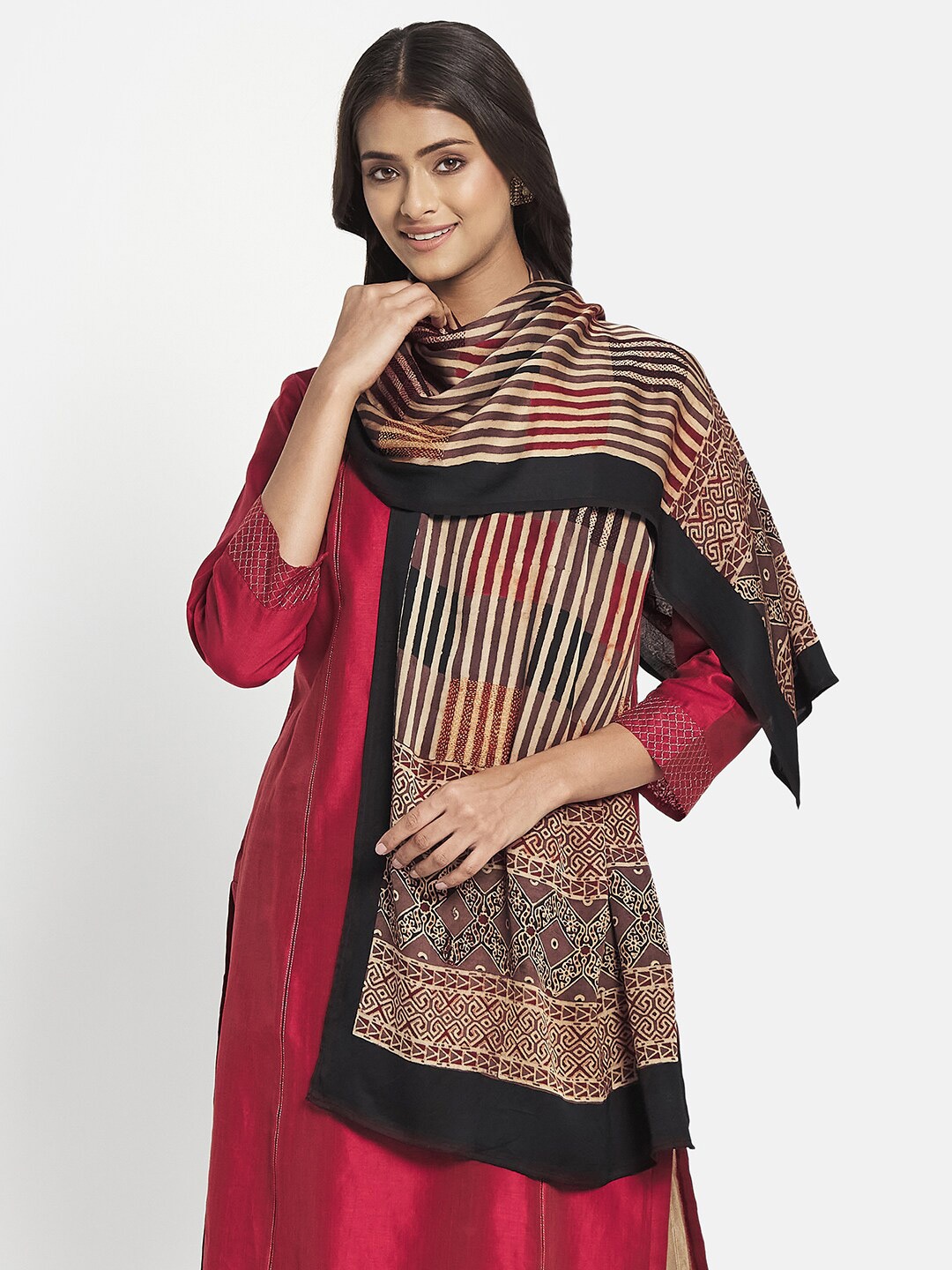 

Fabindia Women Black & Red Printed Stole