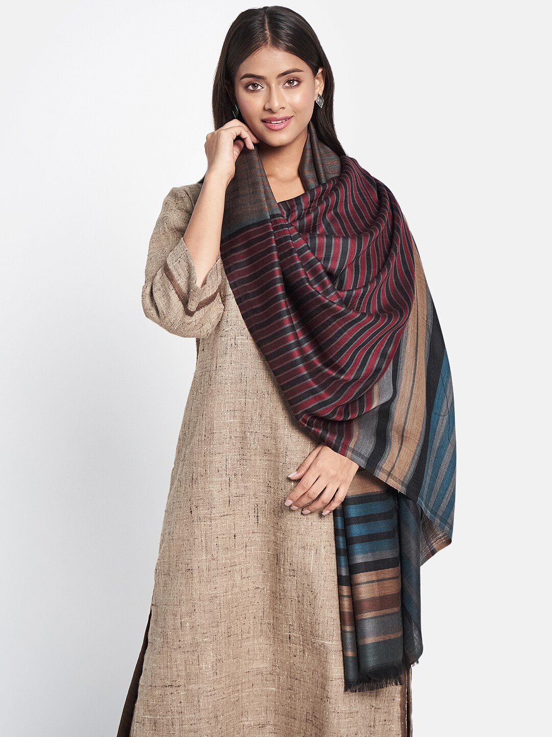 

Fabindia Women Maroon & Black Striped Stole