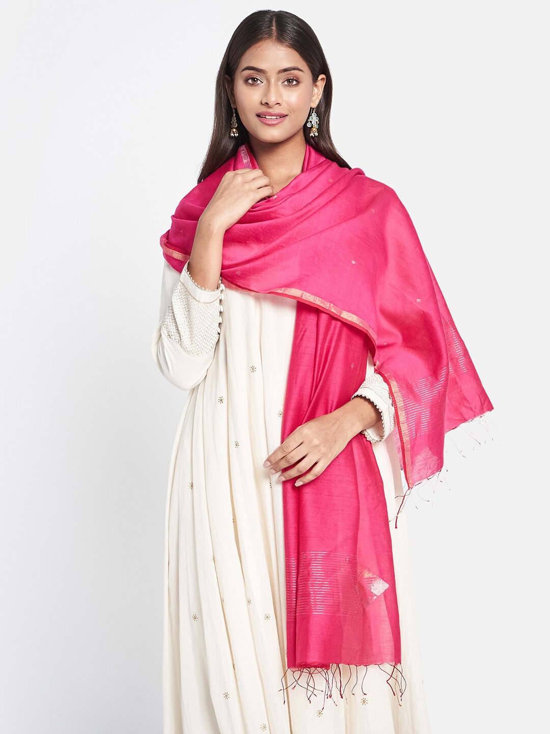 

Fabindia Women Pink & Grey Woven Design Stole
