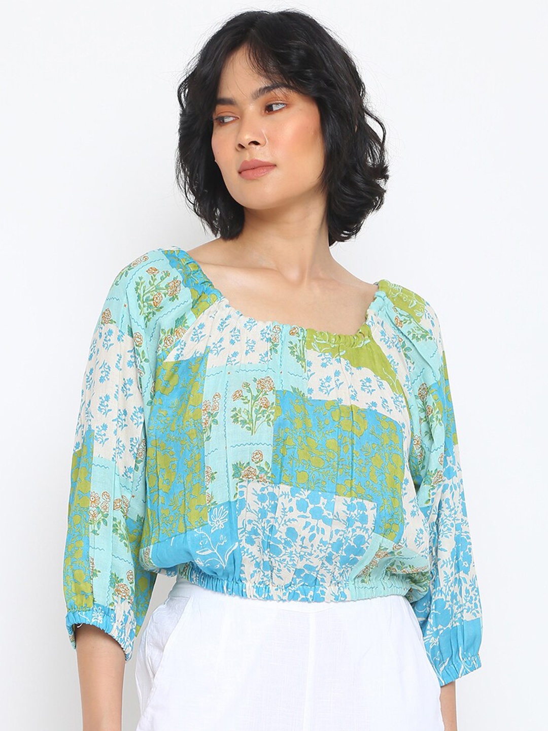 

Fabindia Blue Floral Printed Top