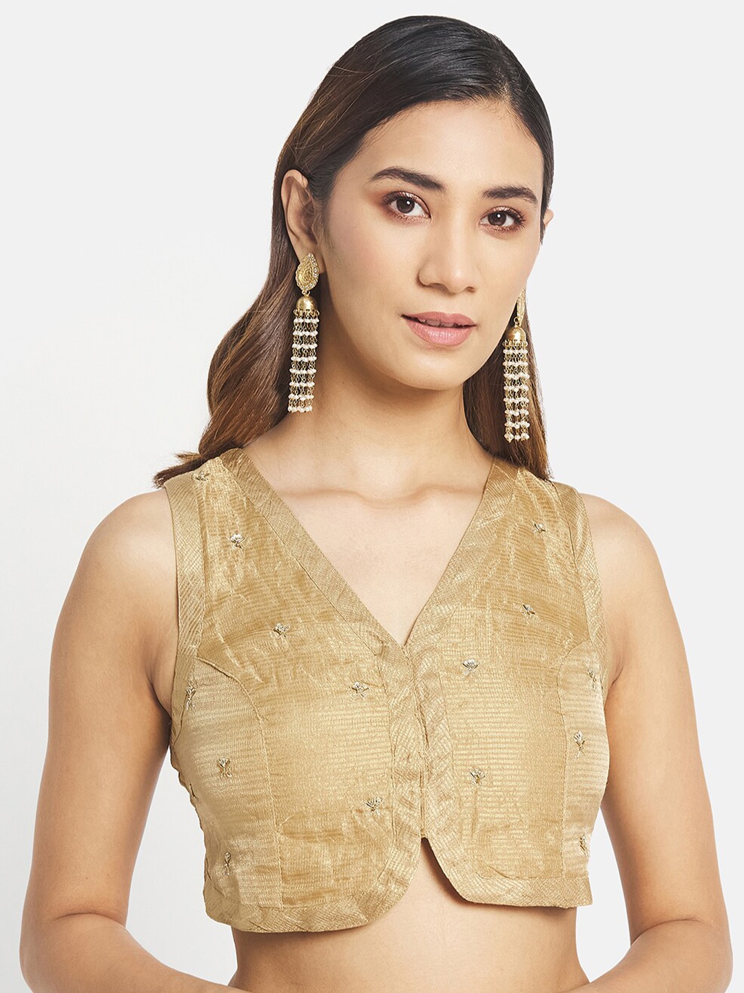 

Fabindia Women Golden Embroidered Blouse, Gold
