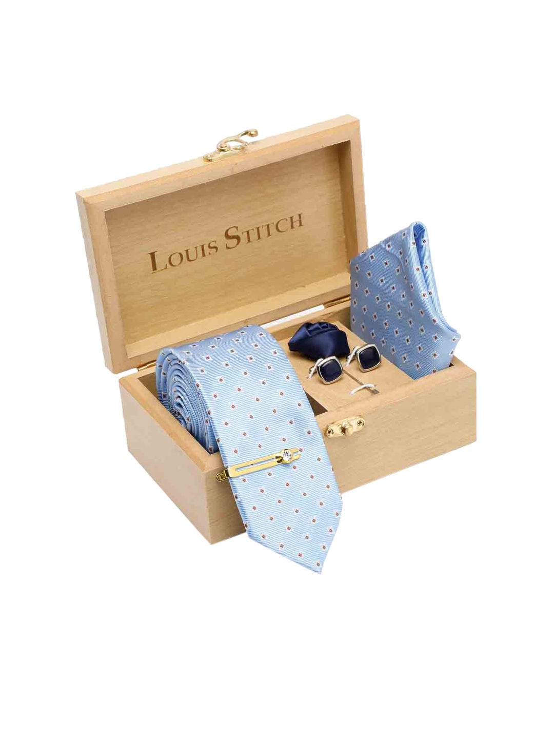 

LOUIS STITCH Men Silk Formal Necktie Accessory Gift Set, Blue