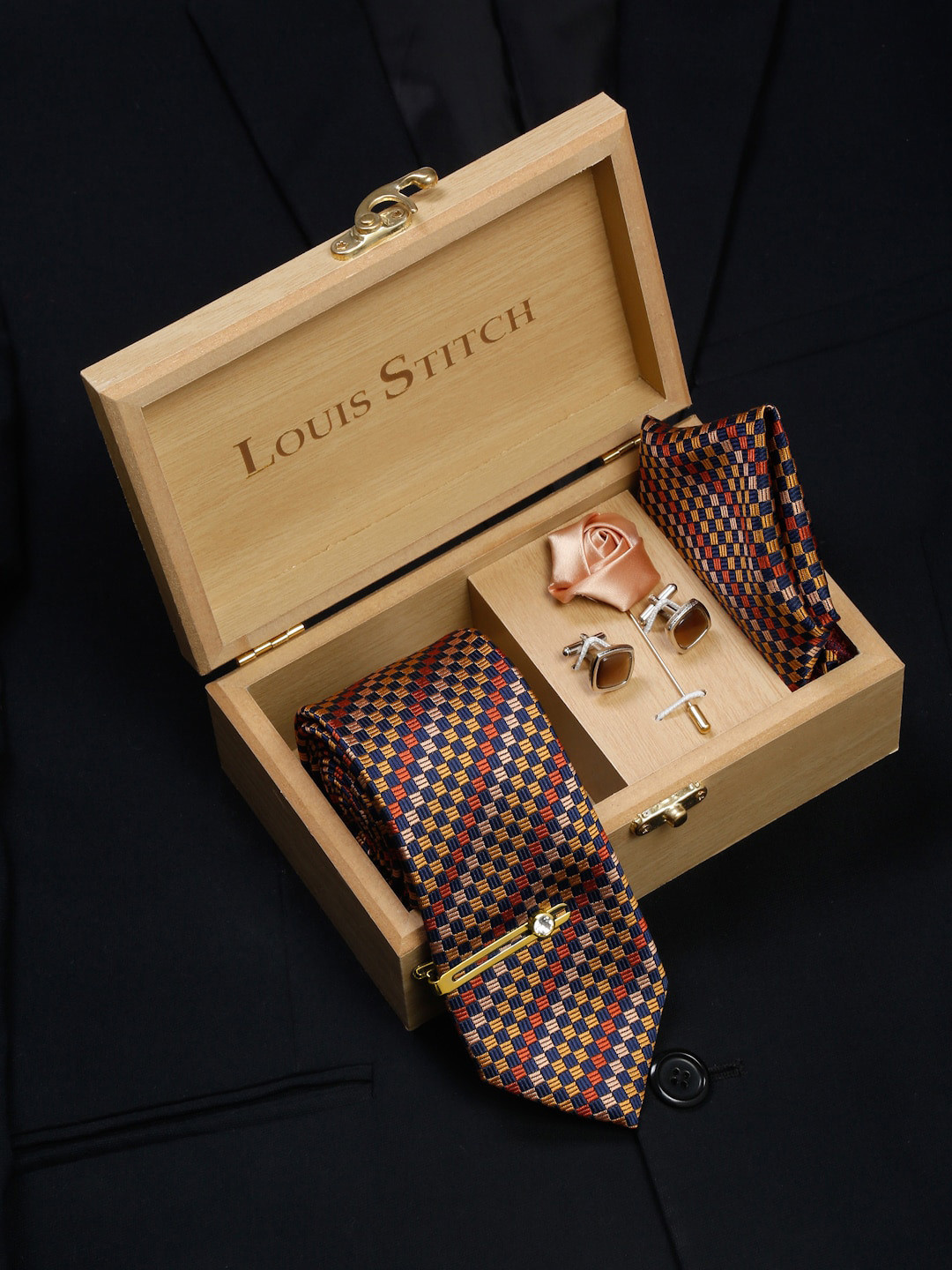 

LOUIS STITCH Men Italian Silk Blend Necktie Accessory Gift Set, Yellow