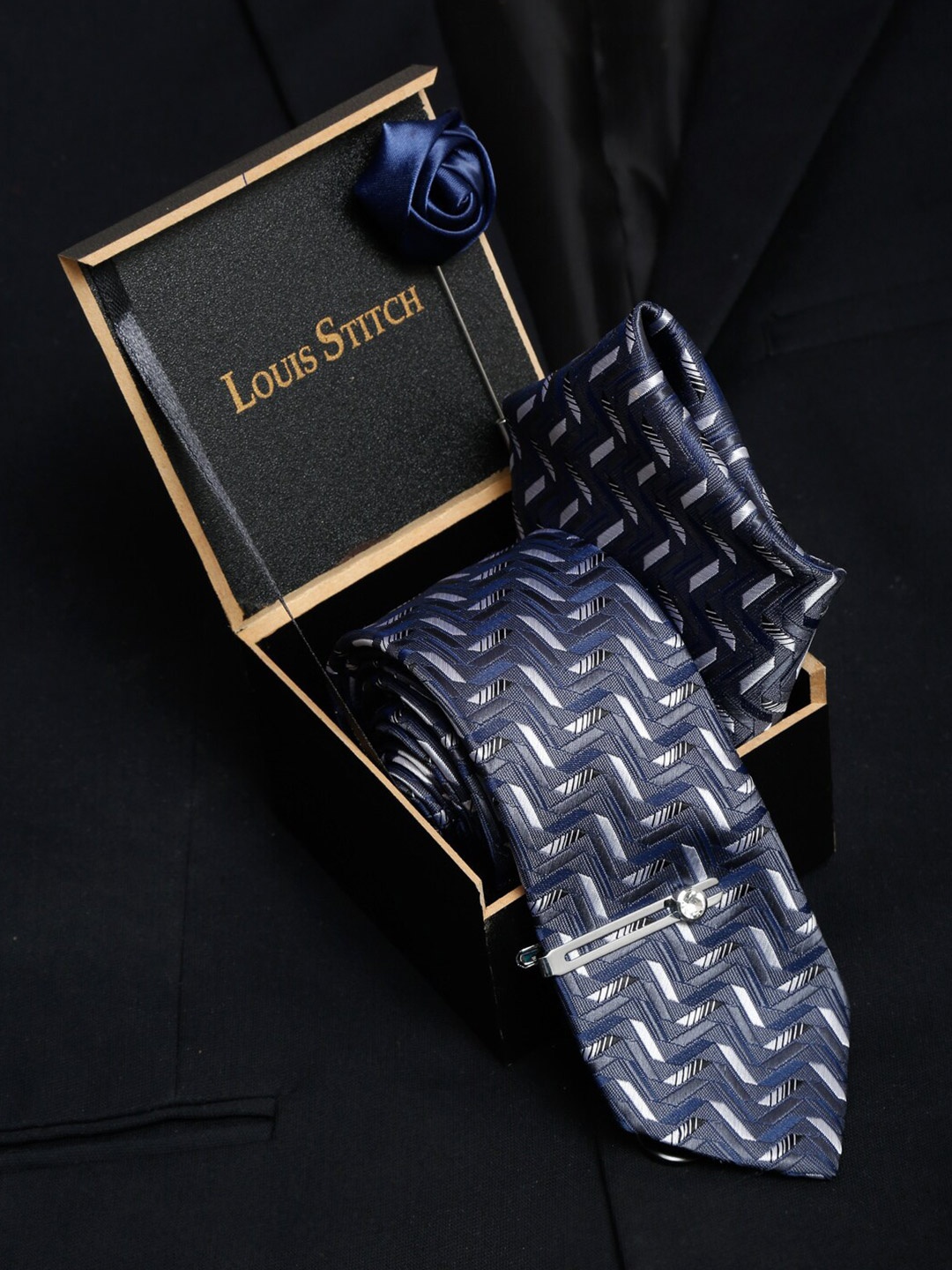 

LOUIS STITCH Men's Italian Silk Necktie Accessory Gift Set, Grey