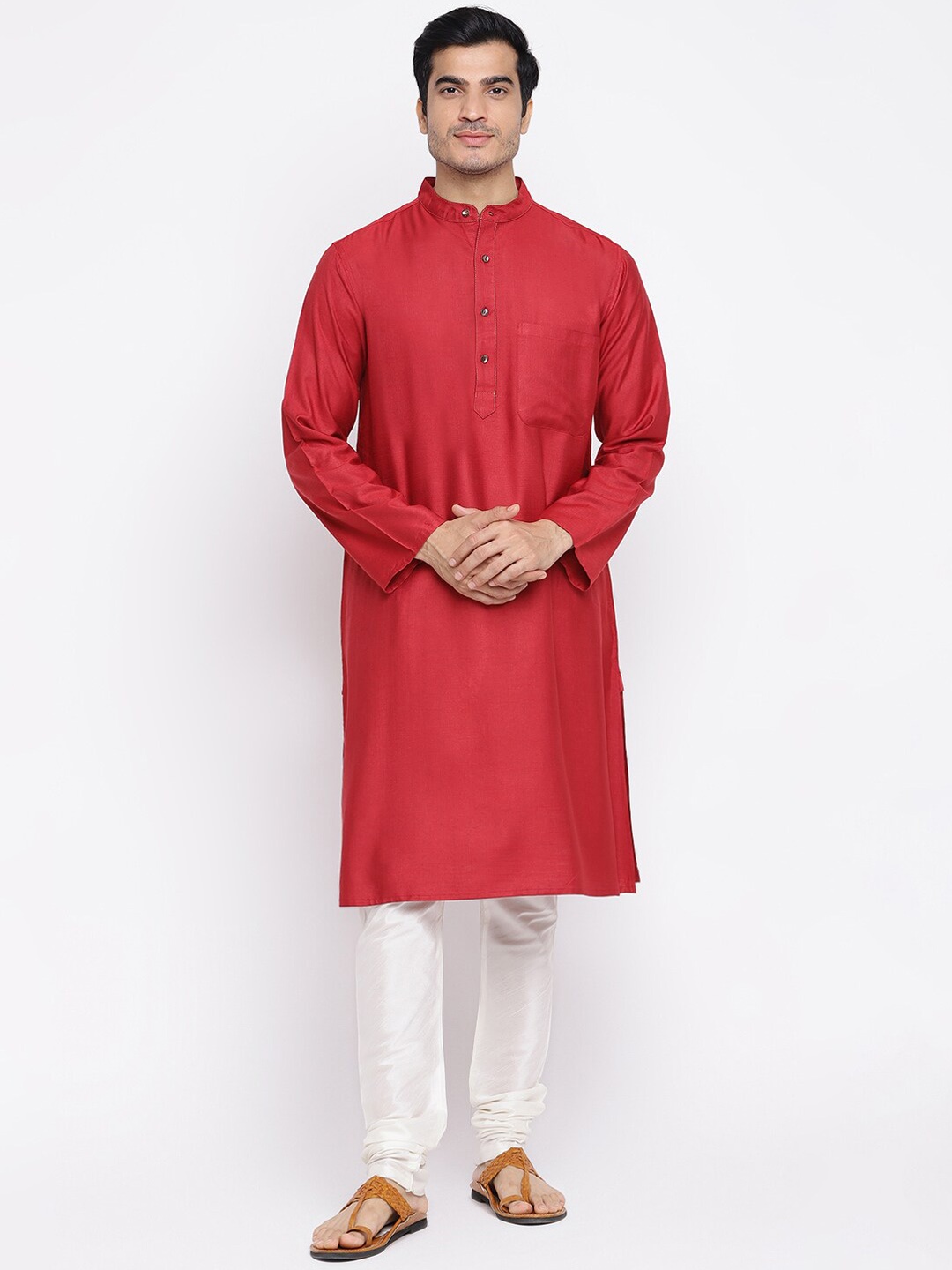 

Fabindia Men Maroon Solid Long Sleeves Kurta