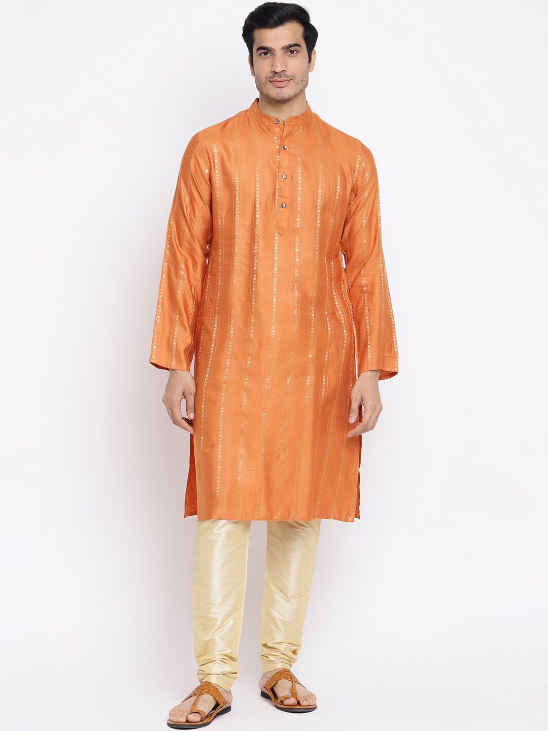 

Fabindia Men Rust Woven Design Kurta