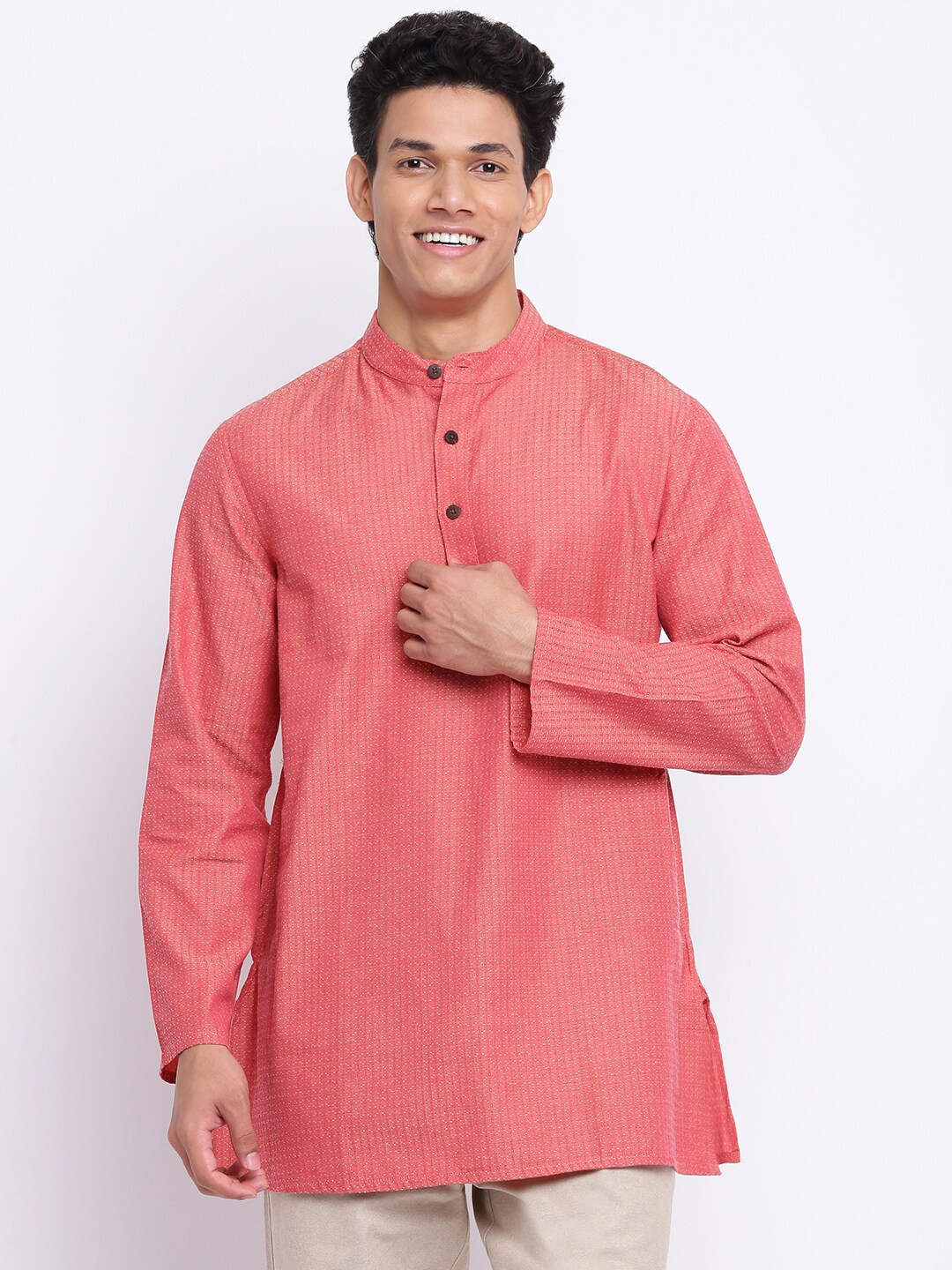 

Fabindia Men Coral Cotton Woven Short Kurta