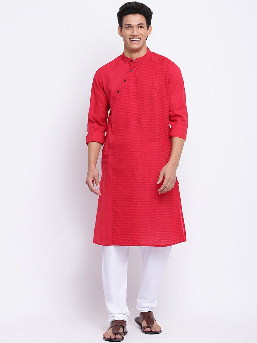 

Fabindia Men Red Striped Cotton Kurta