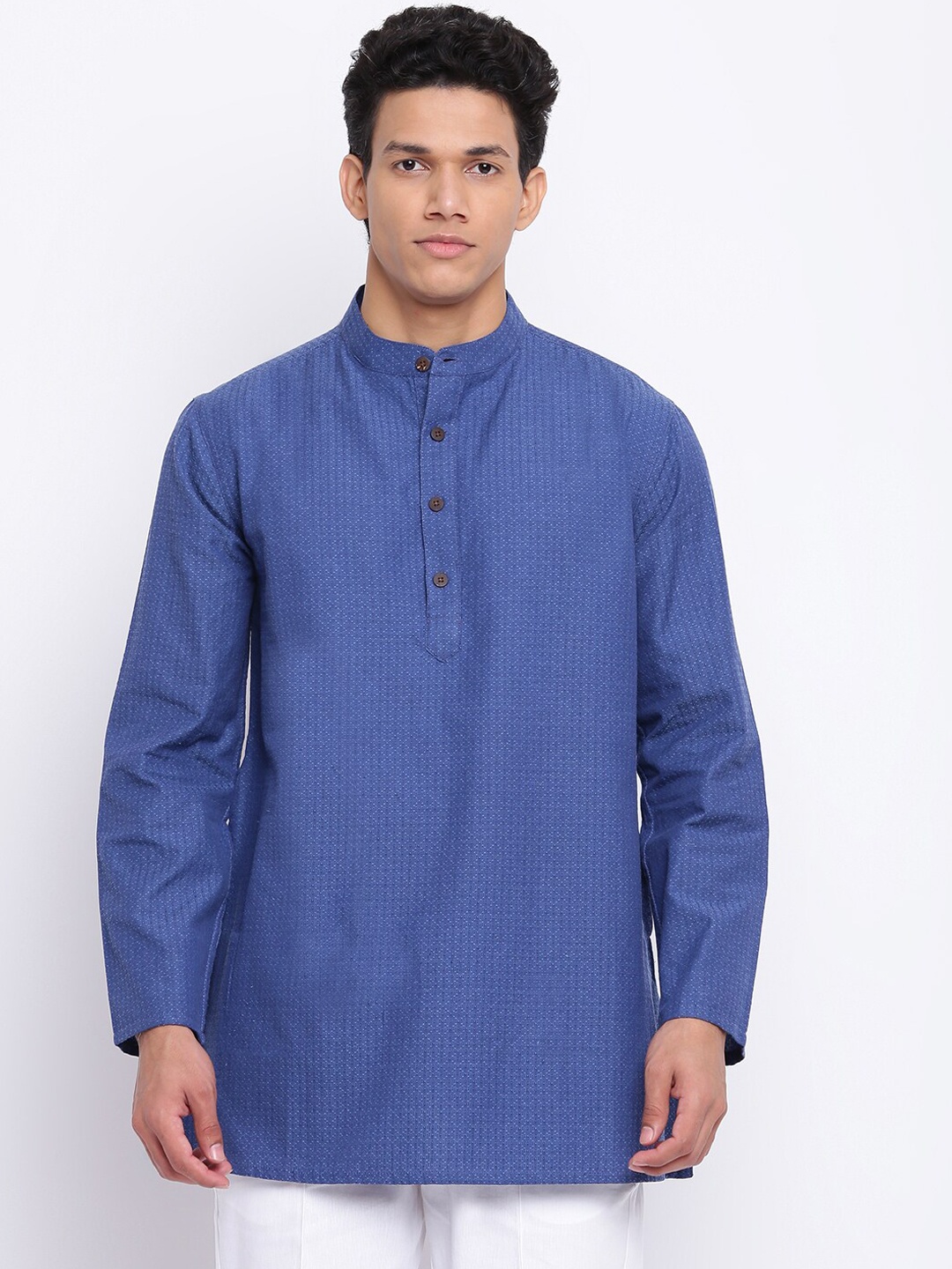 

Fabindia Men Blue Printed Cotton Dobby Straight Kurta