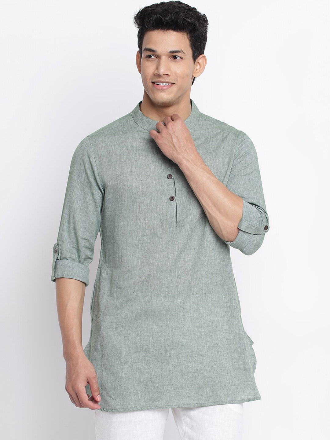 

Fabindia Men Green Solid Pure Cotton Kurta