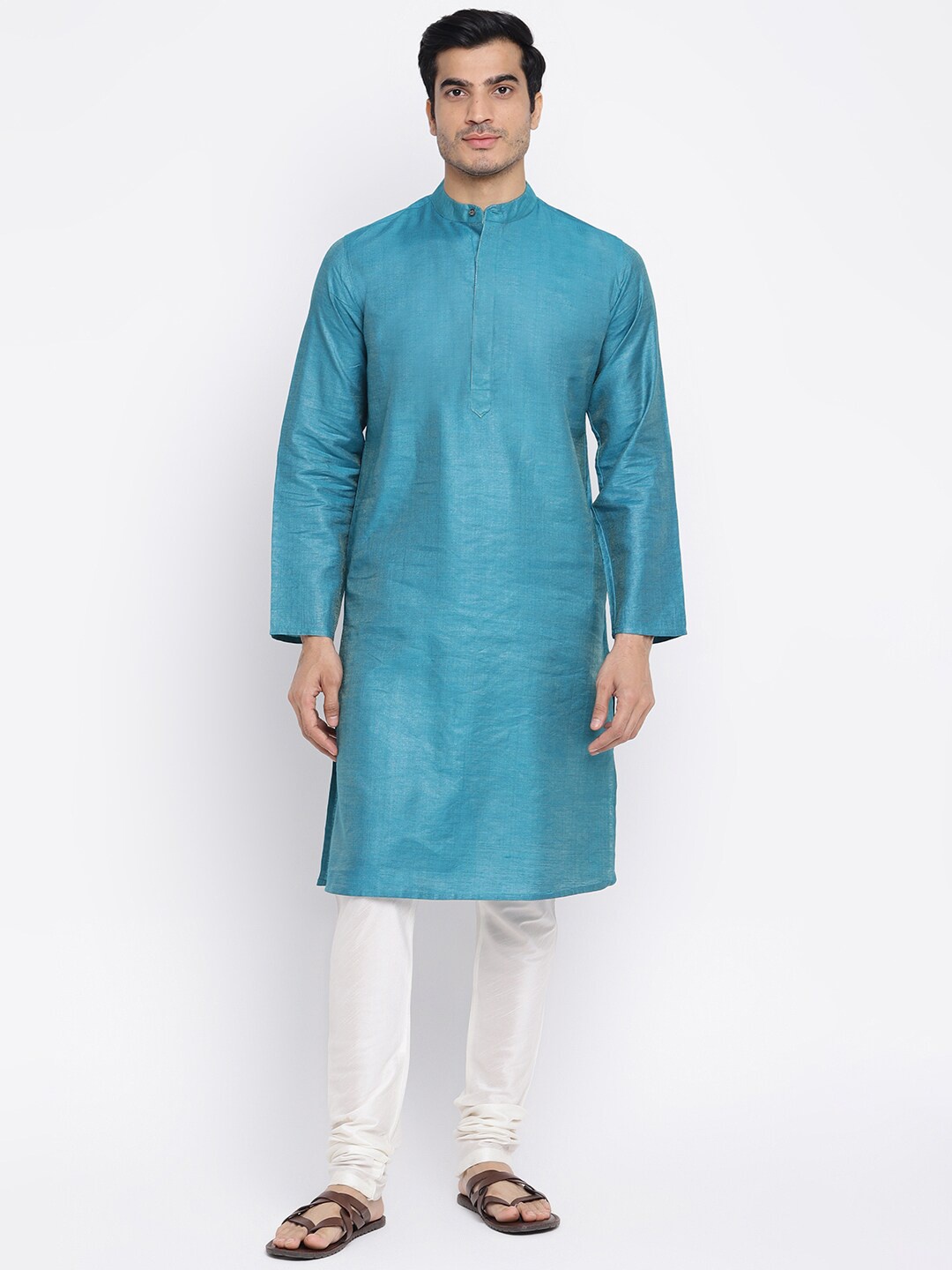 

Fabindia Men Blue Solid Long Kurta