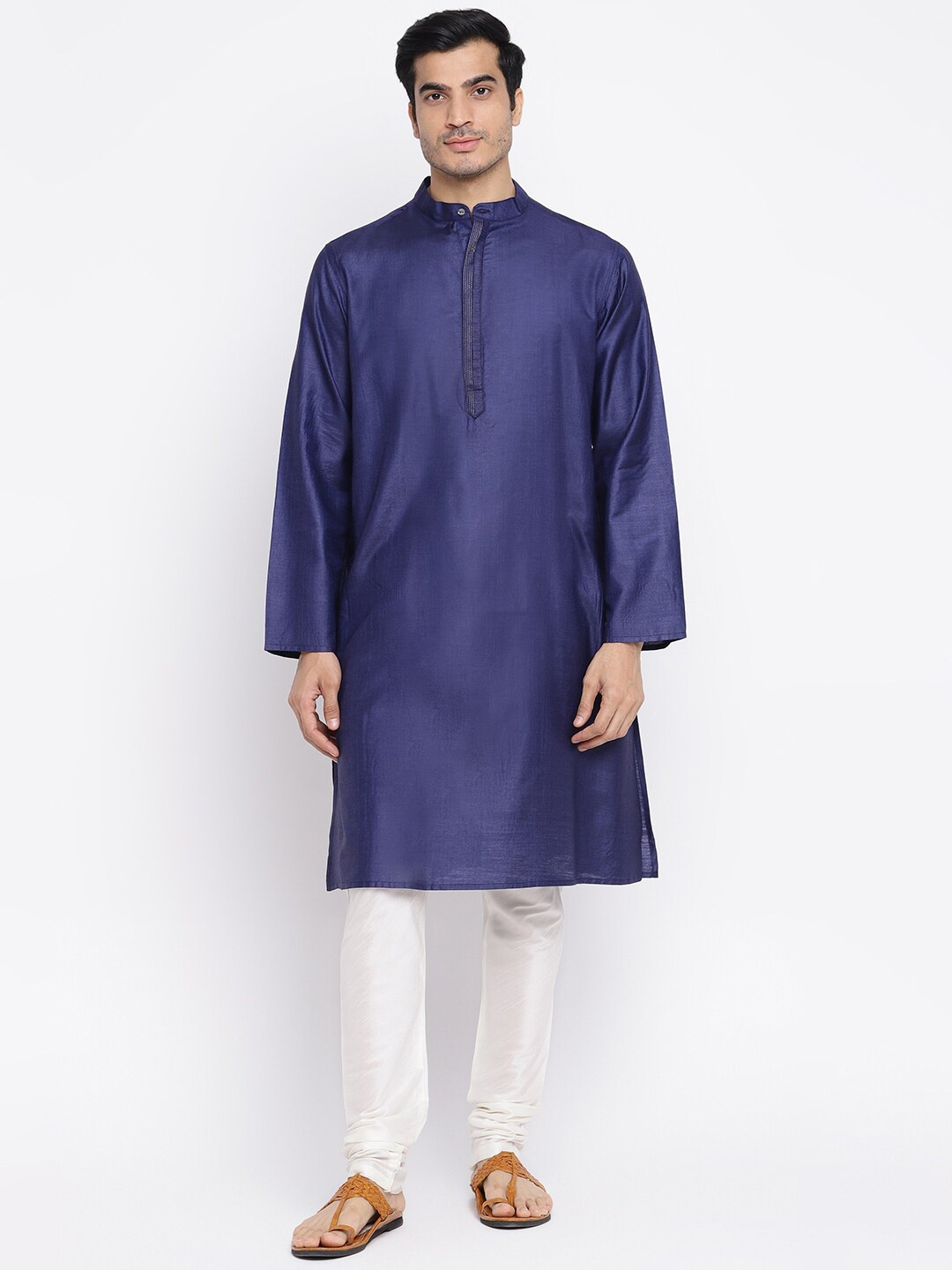 

Fabindia Men Navy Blue Silk Kurta