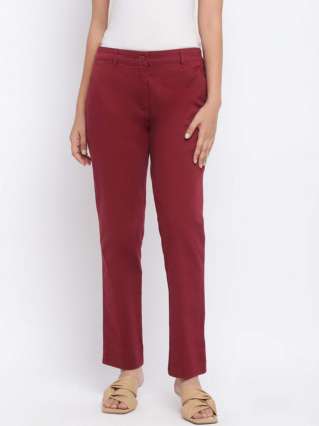 

Fabindia Women Maroon Slim Fit Easy Wash Trousers