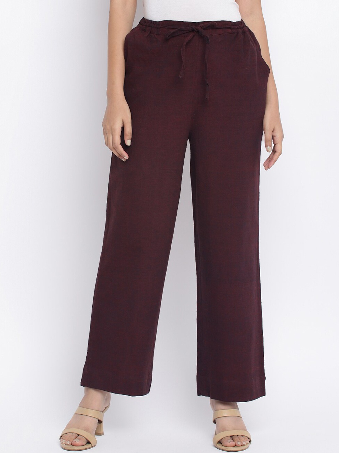 

Fabindia Women Maroon Straight Fit Cotton Easy Wash Trousers