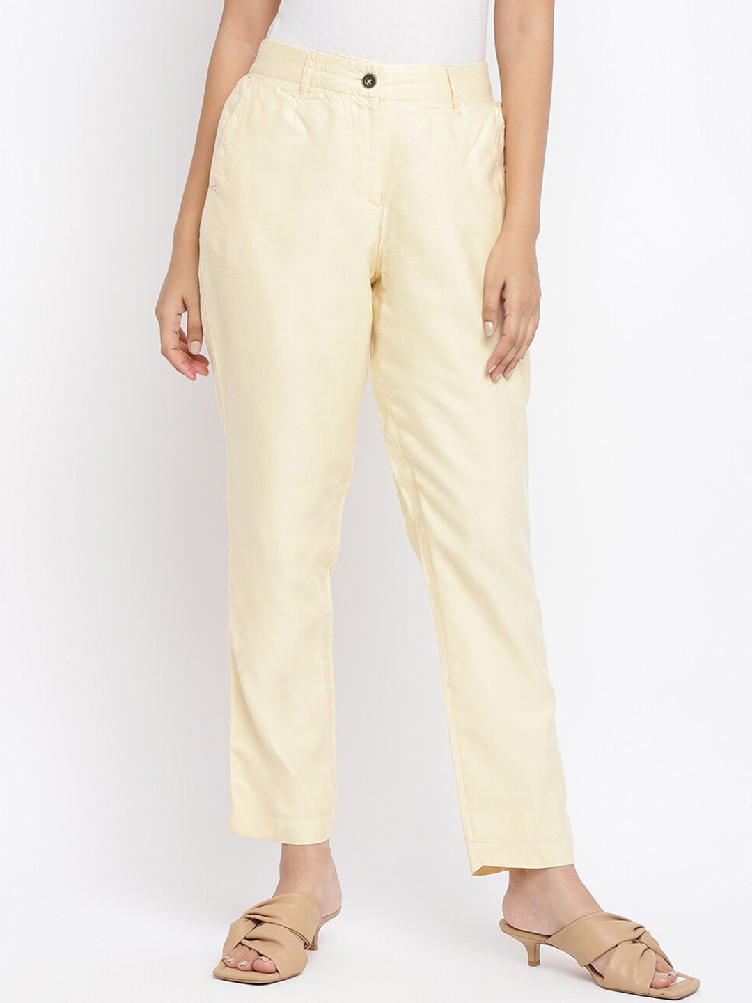 

Fabindia Women Beige Slim Fit Easy Wash Trousers